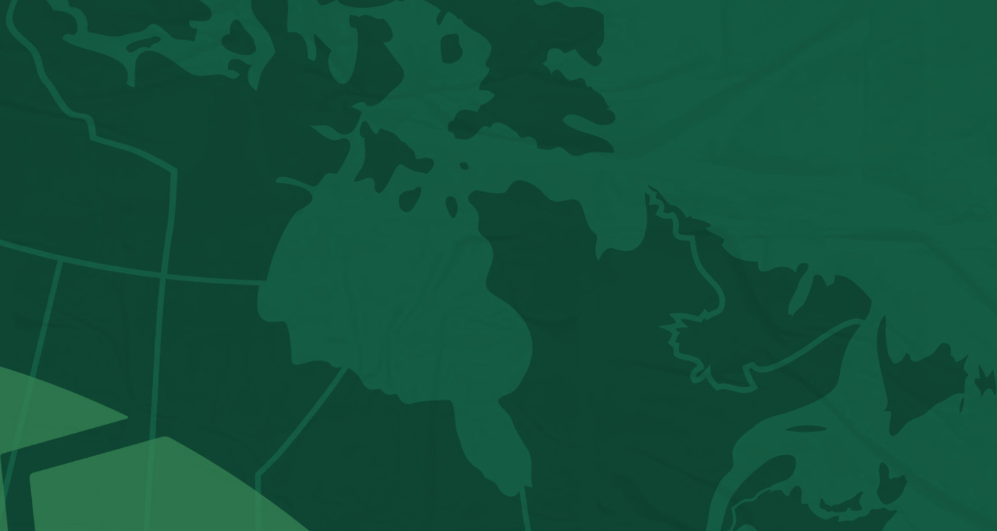 A map of Canada with outlined provinces displayed in shades of green.